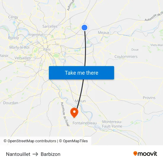 Nantouillet to Barbizon map