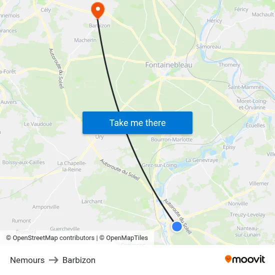 Nemours to Barbizon map