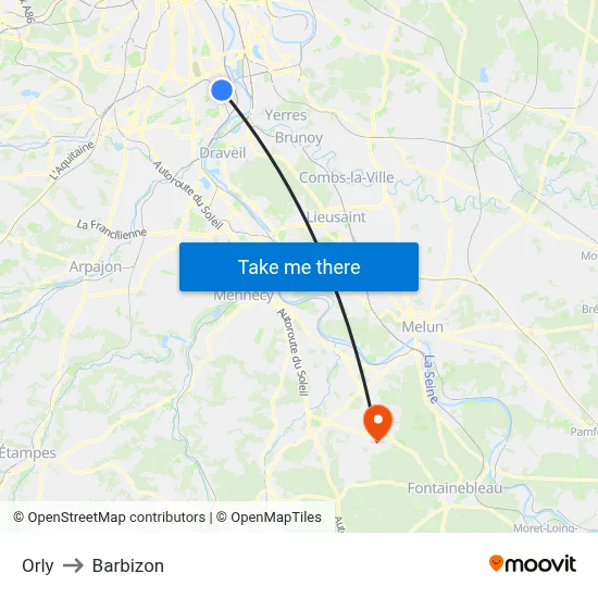 Orly to Barbizon map