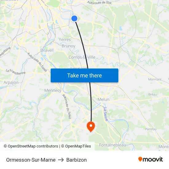 Ormesson-Sur-Marne to Barbizon map