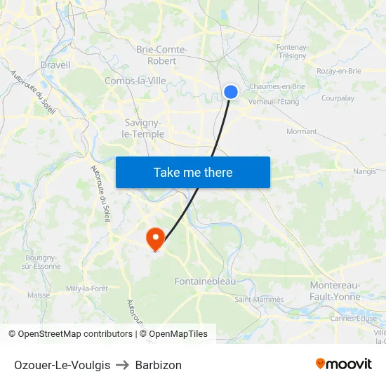 Ozouer-Le-Voulgis to Barbizon map