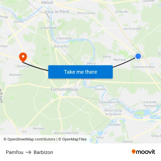 Pamfou to Barbizon map