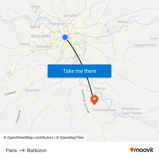 Paris to Barbizon map