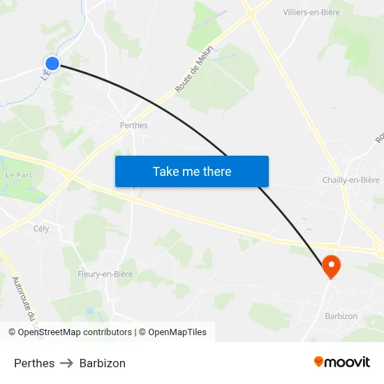 Perthes to Barbizon map