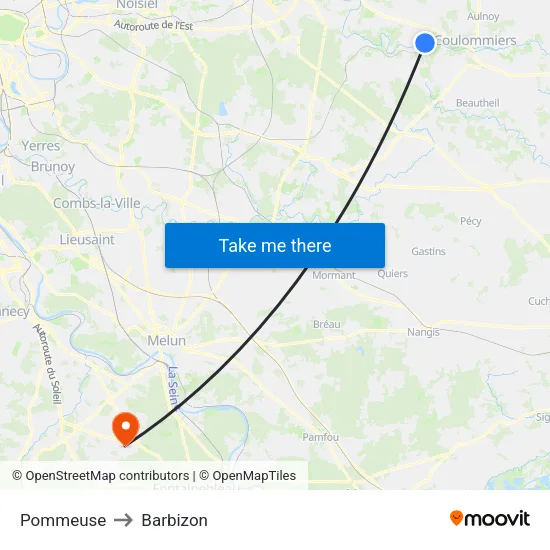 Pommeuse to Barbizon map