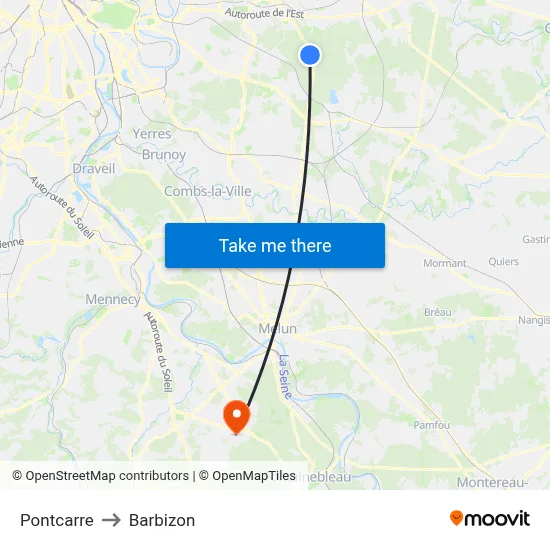 Pontcarre to Barbizon map