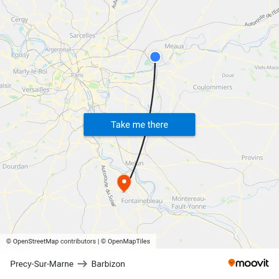 Precy-Sur-Marne to Barbizon map