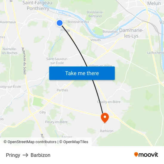 Pringy to Barbizon map