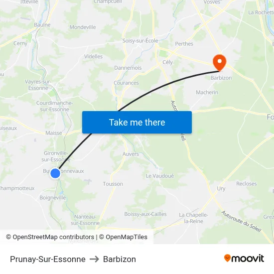 Prunay-Sur-Essonne to Barbizon map