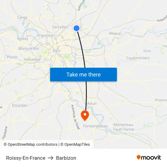 Roissy-En-France to Barbizon map