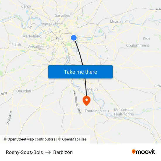 Rosny-Sous-Bois to Barbizon map