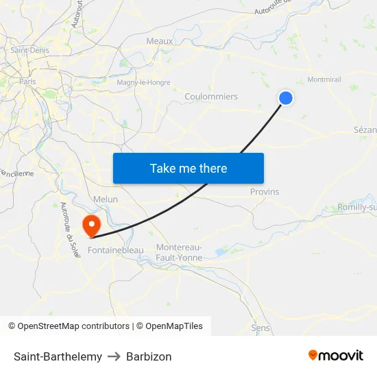 Saint-Barthelemy to Barbizon map