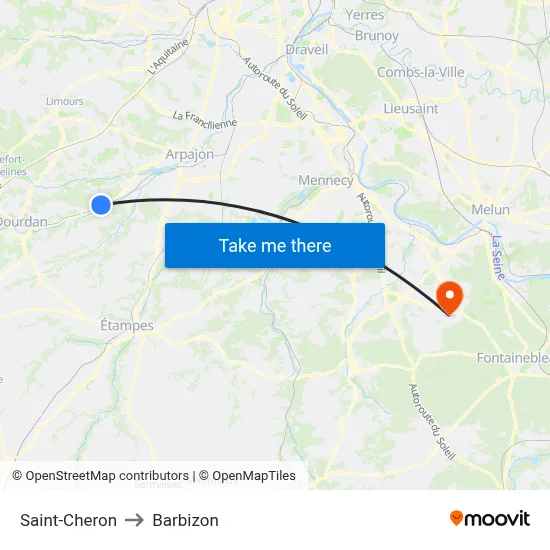 Saint-Cheron to Barbizon map