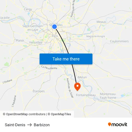 Saint-Denis to Barbizon map