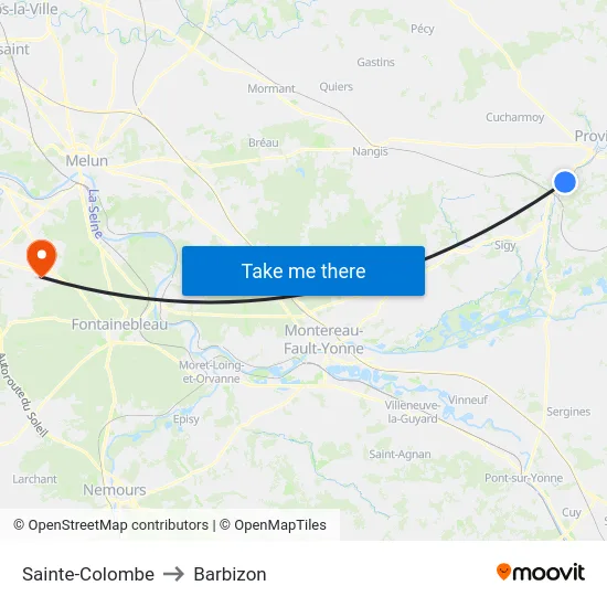 Sainte-Colombe to Barbizon map