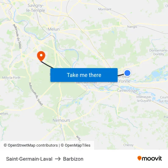 Saint-Germain-Laval to Barbizon map