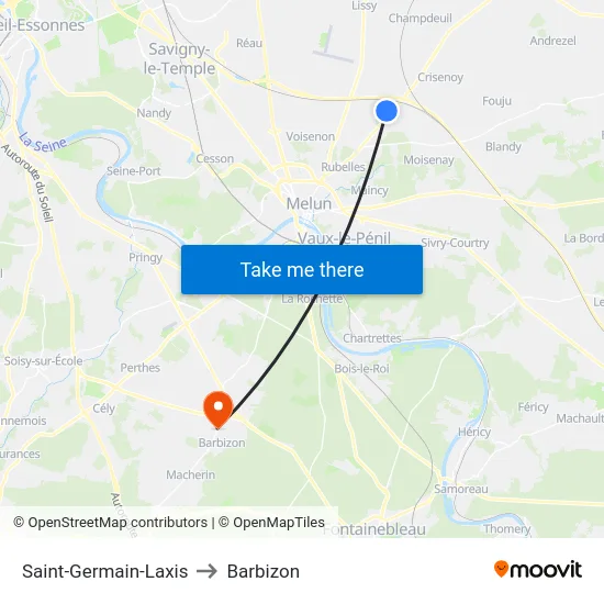 Saint-Germain-Laxis to Barbizon map