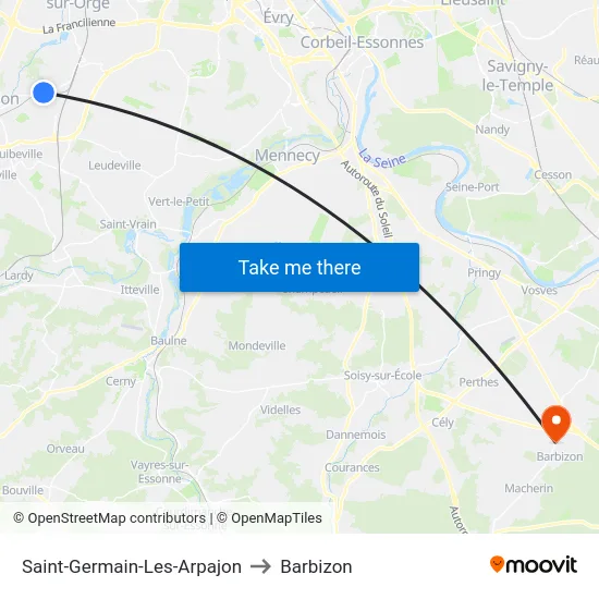 Saint-Germain-Les-Arpajon to Barbizon map