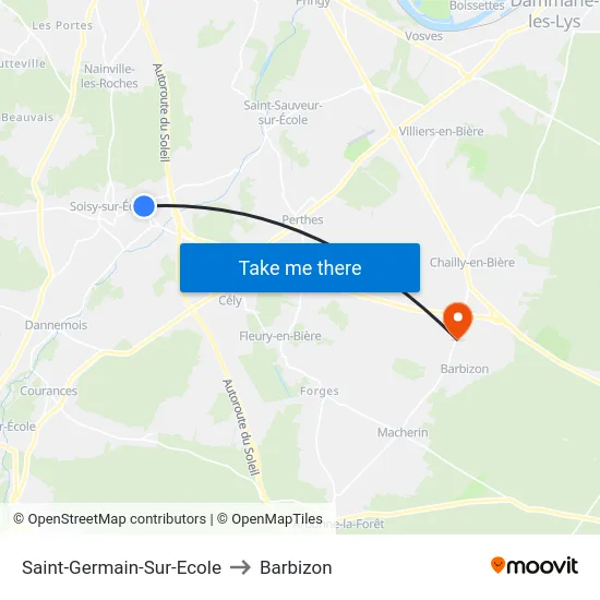 Saint-Germain-Sur-Ecole to Barbizon map