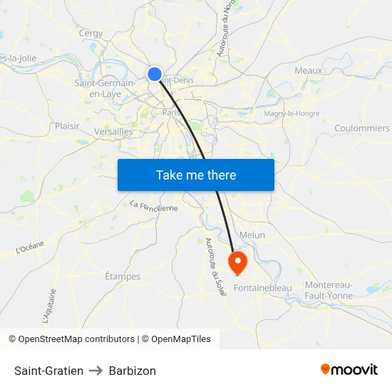 Saint-Gratien to Barbizon map