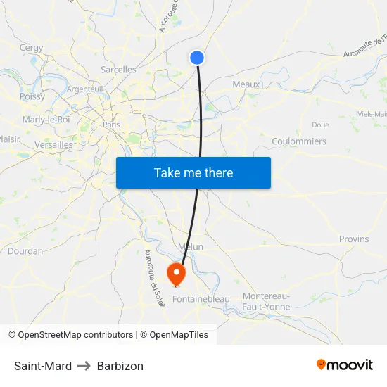 Saint-Mard to Barbizon map