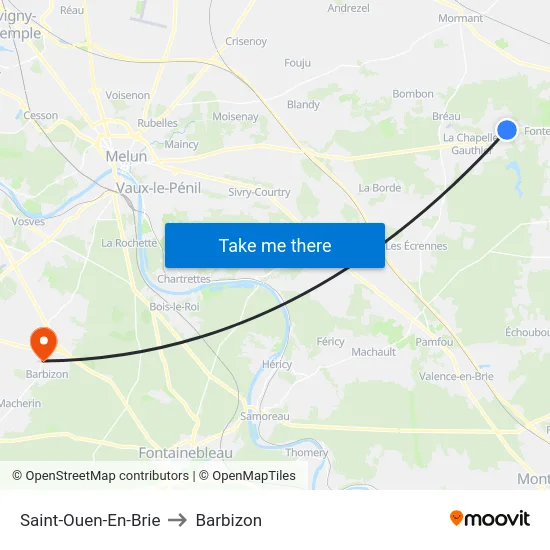 Saint-Ouen-En-Brie to Barbizon map