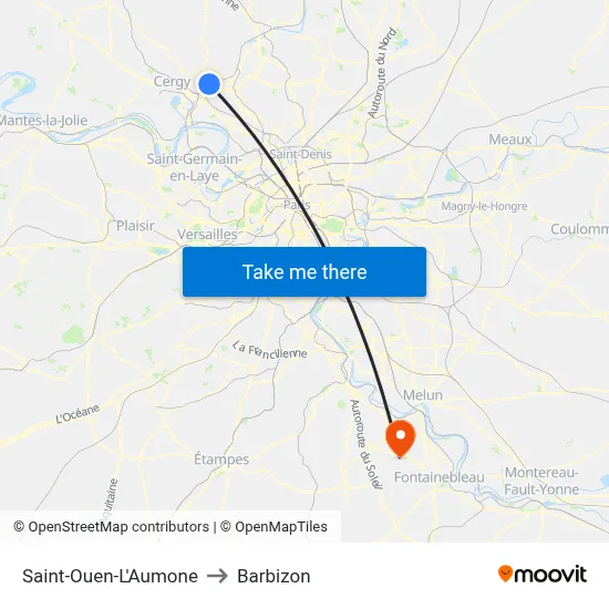 Saint-Ouen-L'Aumone to Barbizon map