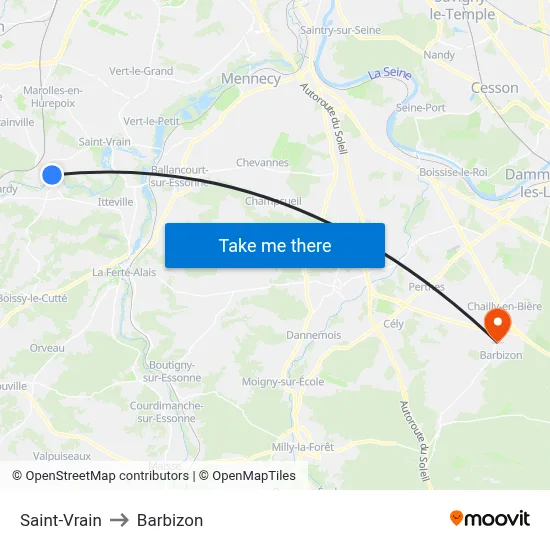 Saint-Vrain to Barbizon map