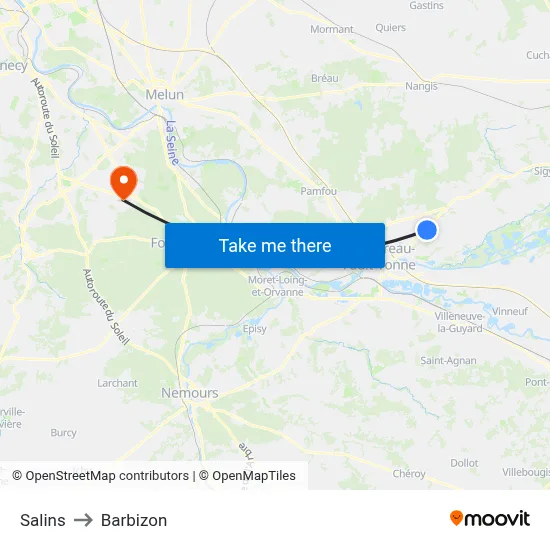 Salins to Barbizon map