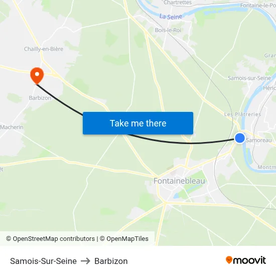 Samois-Sur-Seine to Barbizon map