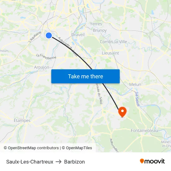 Saulx-Les-Chartreux to Barbizon map