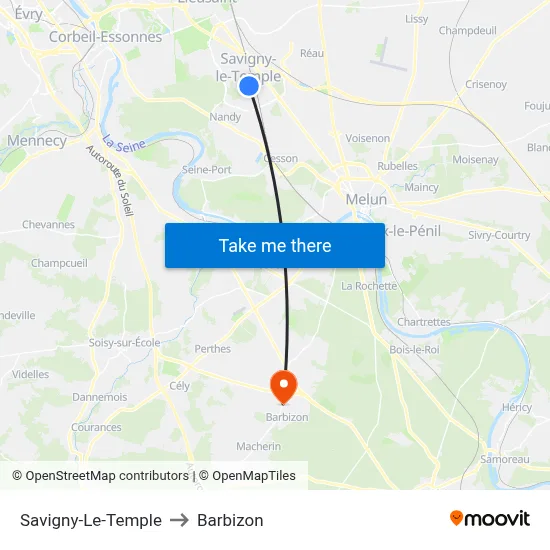 Savigny-Le-Temple to Barbizon map