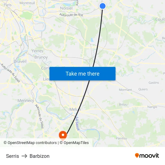 Serris to Barbizon map