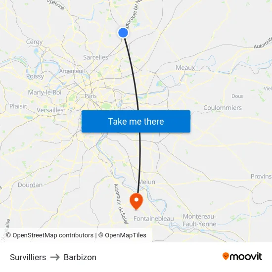 Survilliers to Barbizon map