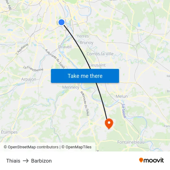Thiais to Barbizon map