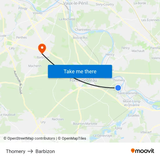 Thomery to Barbizon map