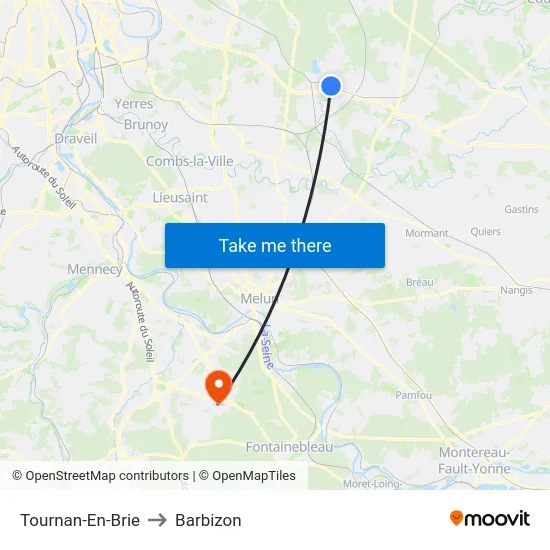 Tournan-En-Brie to Barbizon map