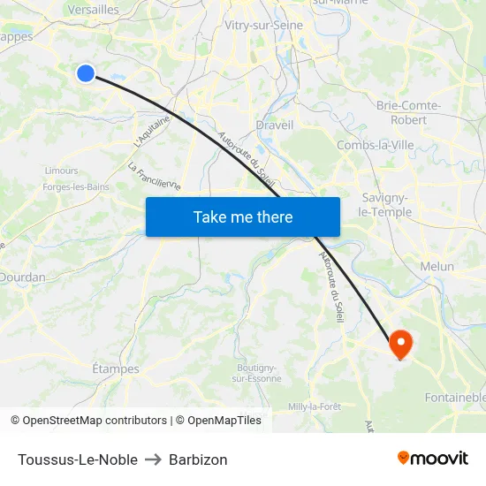 Toussus-Le-Noble to Barbizon map