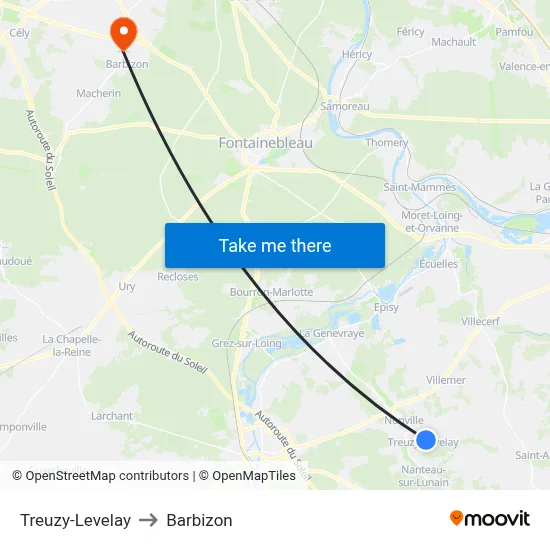 Treuzy-Levelay to Barbizon map
