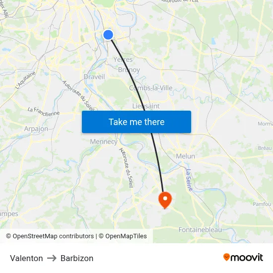 Valenton to Barbizon map