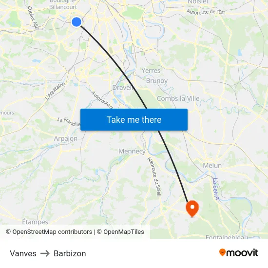 Vanves to Barbizon map