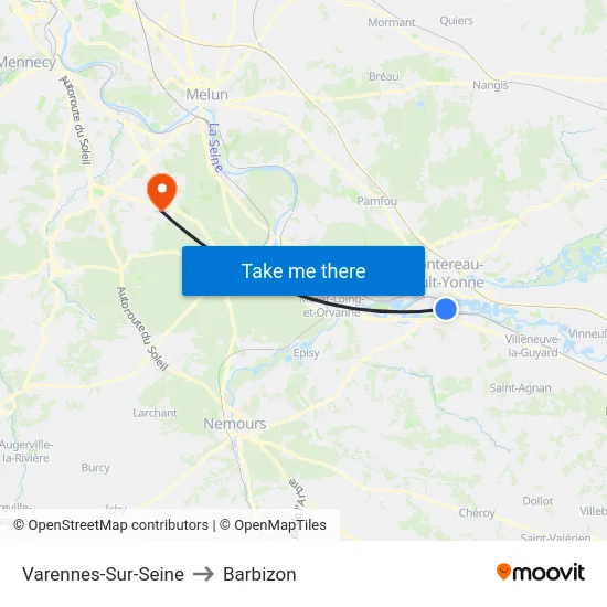 Varennes-Sur-Seine to Barbizon map