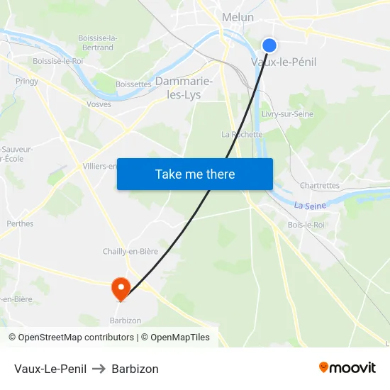 Vaux-Le-Penil to Barbizon map