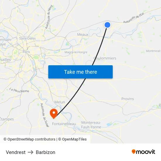 Vendrest to Barbizon map