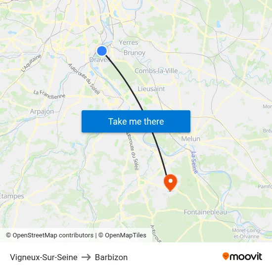 Vigneux-Sur-Seine to Barbizon map