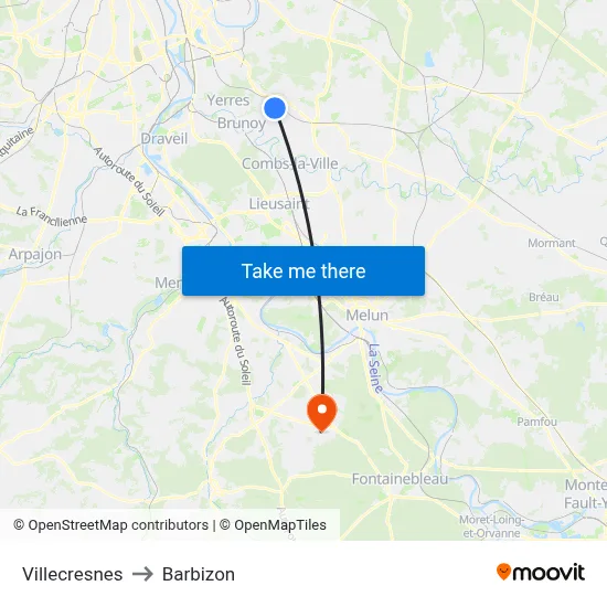 Villecresnes to Barbizon map