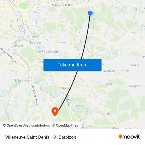 Villeneuve-Saint-Denis to Barbizon map