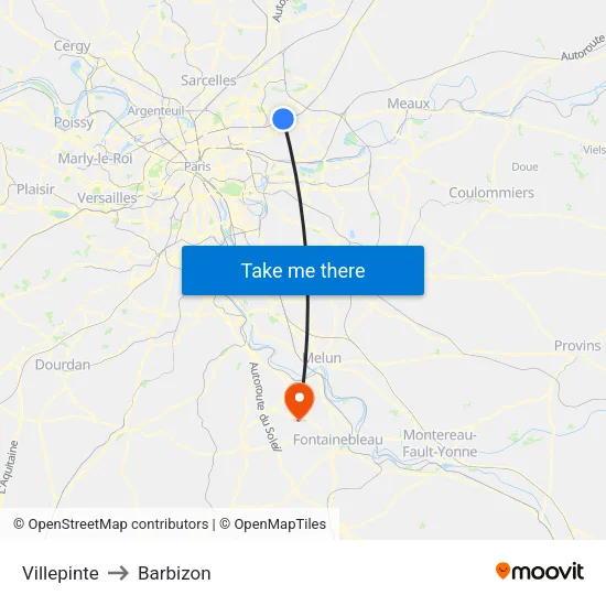 Villepinte to Barbizon map