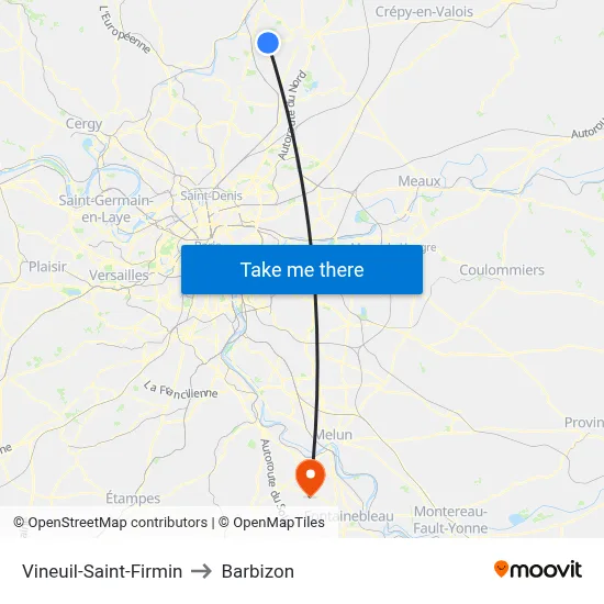Vineuil-Saint-Firmin to Barbizon map
