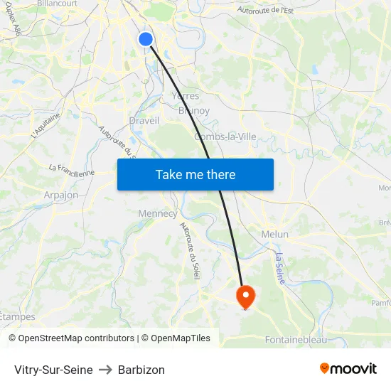 Vitry-Sur-Seine to Barbizon map
